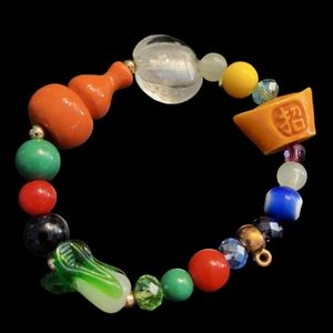 Chinese good luck eclectic beaded stretch bracelet